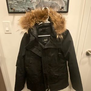 Natural fur down parka detachable hood